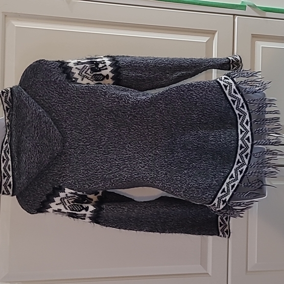 Grey Lace Up Hooded Sweater Knit Small Llama Alpaca S - Picture 5 of 6